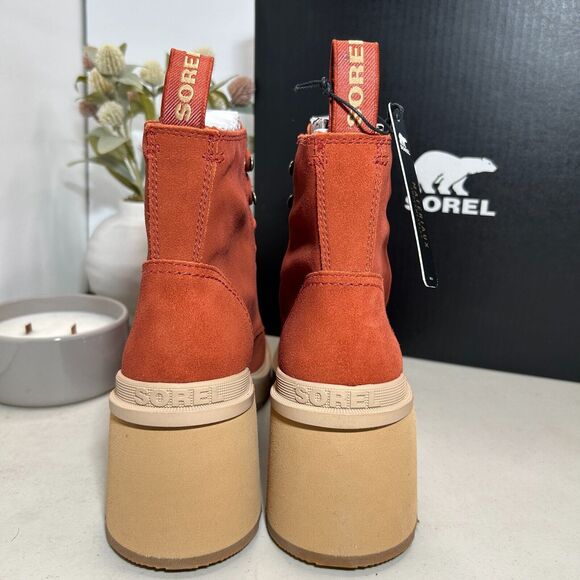 Sorel Hi-Line Heel Lace Boots Warp Red, Tawny Buff NL4875-849 Women 11 NWB - Picture 4 of 11